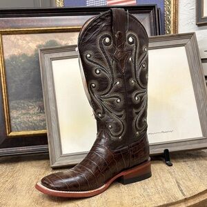 Ferrini Dark Brown Crocodile Heeled Boots